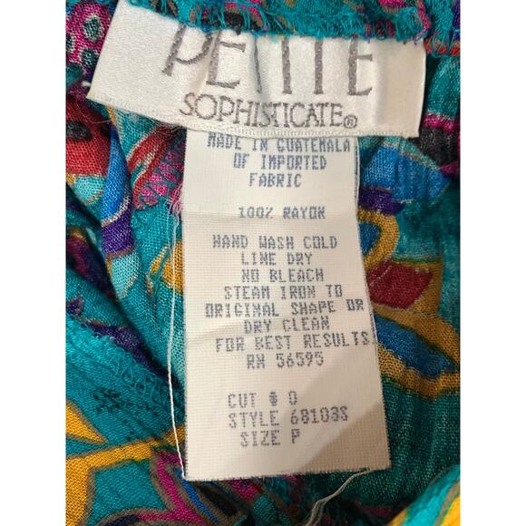 80s 90s High Waist Flowy Rayon Shorts Wide Leg Teal & Multicolor Floral Petite - Picture 9 of 10